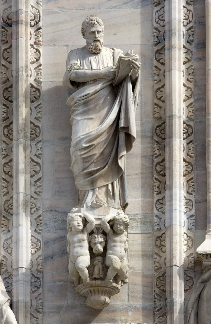 Architektura: socha sv. Marka od Donata Carabelliho (1811). Detail fasády katedrály (kopule nebo duomo) Milána Itálie od Unbekannt