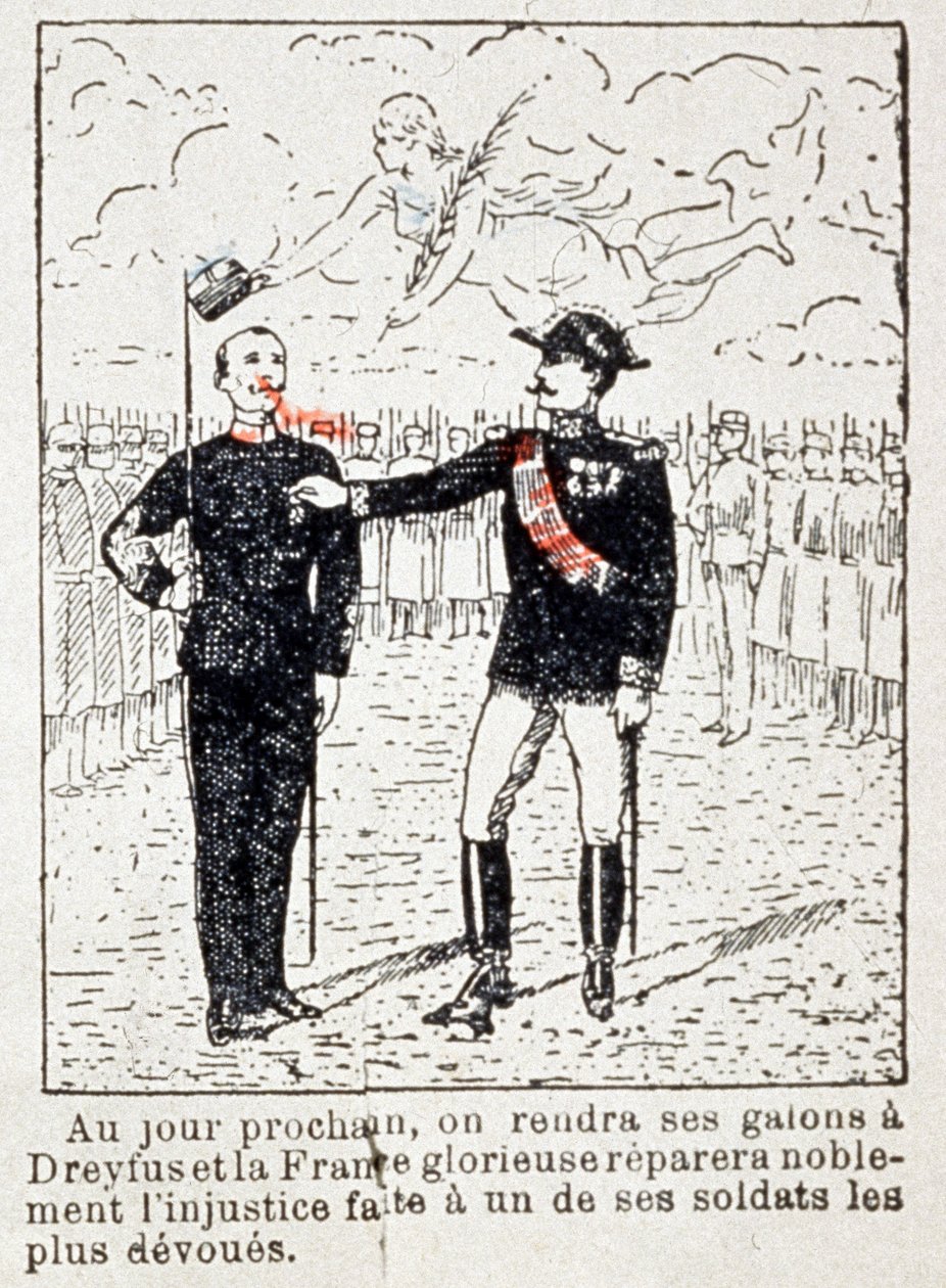 Armáda uděluje pásky kapitánu Dreyfusovi, asi 1906 (kresba) od Unbekannter Künstler