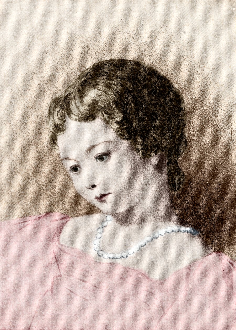Augusta Ada Byron - dcera básníka Lorda Byrona, popis raného mechanického univerzálního počítače Charlese Babbage, analytického motoru. Je také známá jako „první programátorka“. 10. prosince 1815 - 27. listopadu 1852 . Ada Lovelace. od Unbekannter Künstler