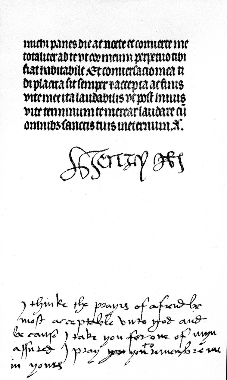 Autogram podpis krále Jindřicha VIII a nápis v ruce jeho manželky, královny Kateřiny Aragonské (pero a inkoust na pergamenu) (viz také 441029) od Unbekannt