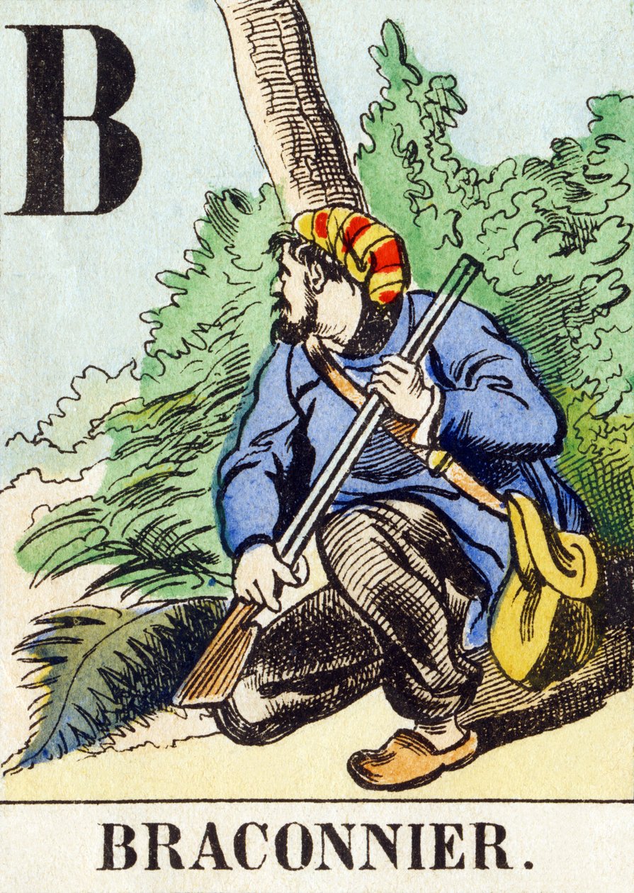 B : Braconnier - The Hunting Alphabet, c.1890 (rytina) od Unbekannt