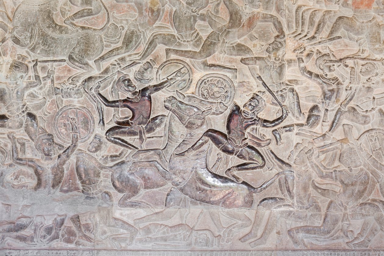 Basreliéfy na východní galerii Angkor wat, Kambodža od Unbekannter Künstler