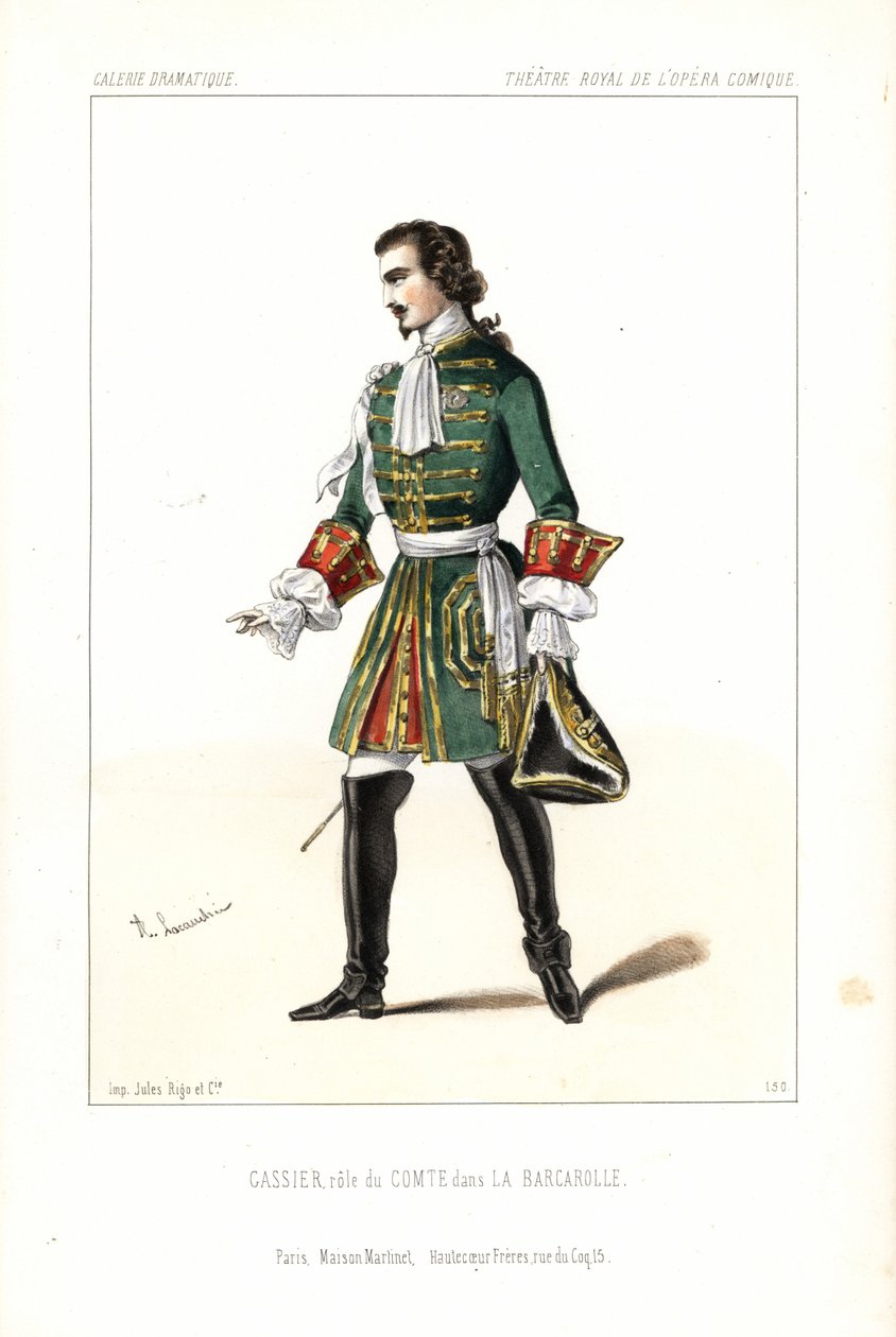 Basbarytonista Edouard Gassier v roli Hraběte v Auberově La Barcarolle, Opera Comique od Unbekannter Künstler