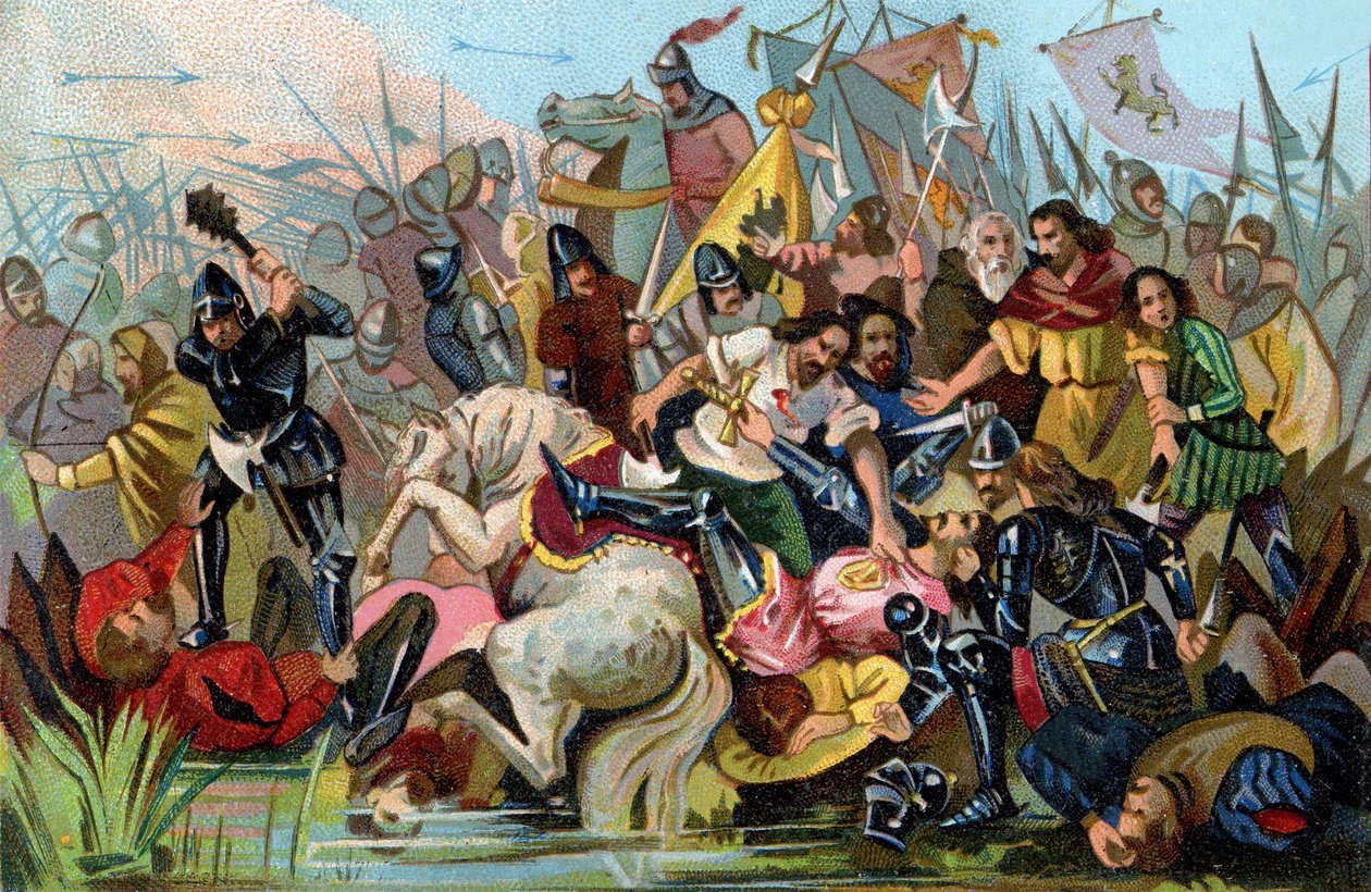 Bitva u Zlatých ostruh (1302), kolem roku 1900 (ilustrace) od Unbekannter Künstler