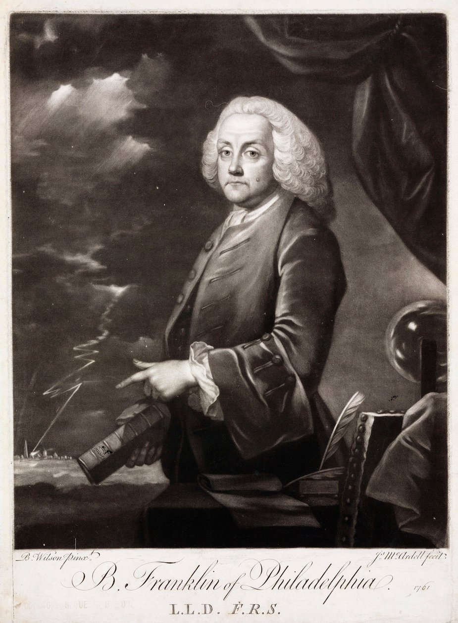 Benjamin Franklin, americký teoretik statické elektřiny od Unbekannt