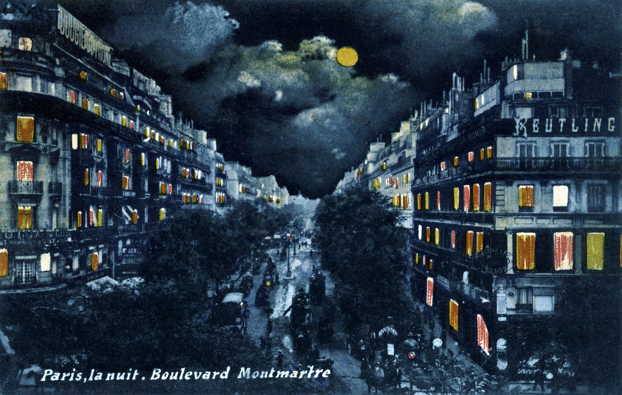 Noční bulvár Montmartre, Paříž, kolem roku 1900. od Unbekannter Künstler