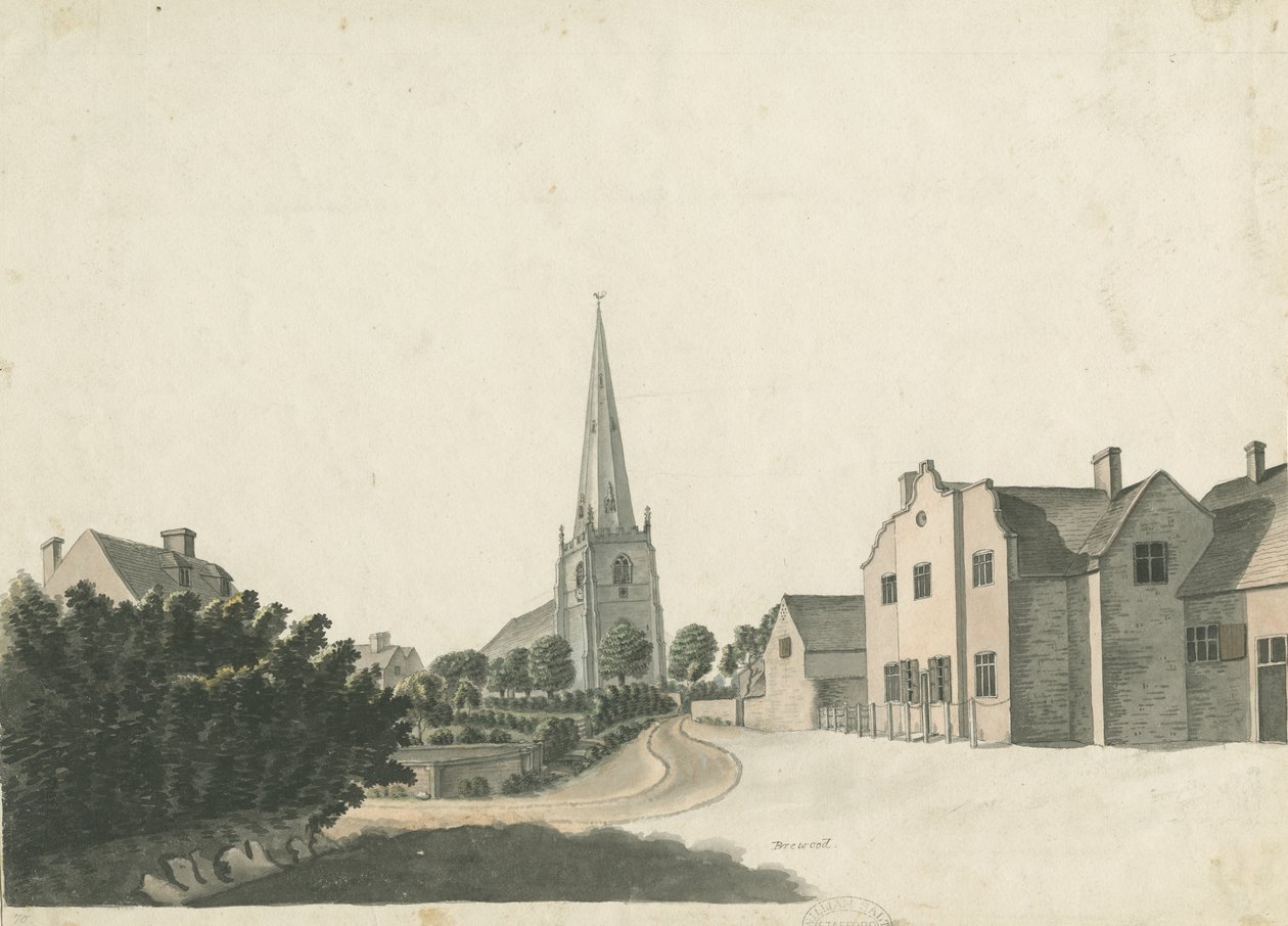 Brewood Gymnázium: kresba barevným perem, nd [?19. století] od Unbekannt