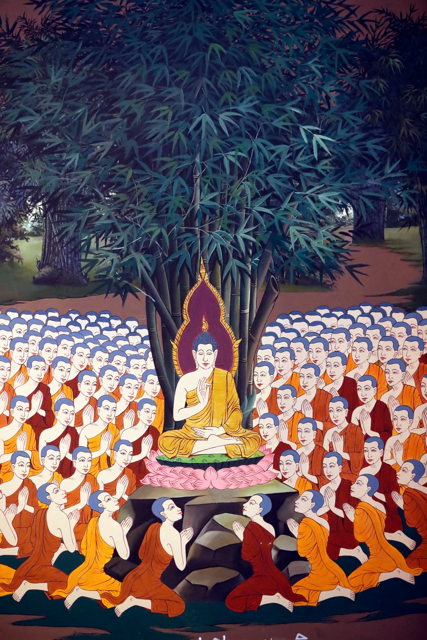 Buddha učí učedníky, nástěnná freska, chrám Wat Botum, Phnom Penh, 2022 (foto) od Unbekannter Künstler