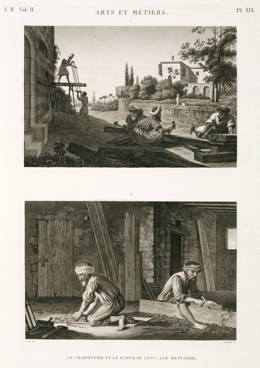 Stavební konstrukce a opravy Tesaři a truhláři, Egypt, c 1798 od Unbekannt