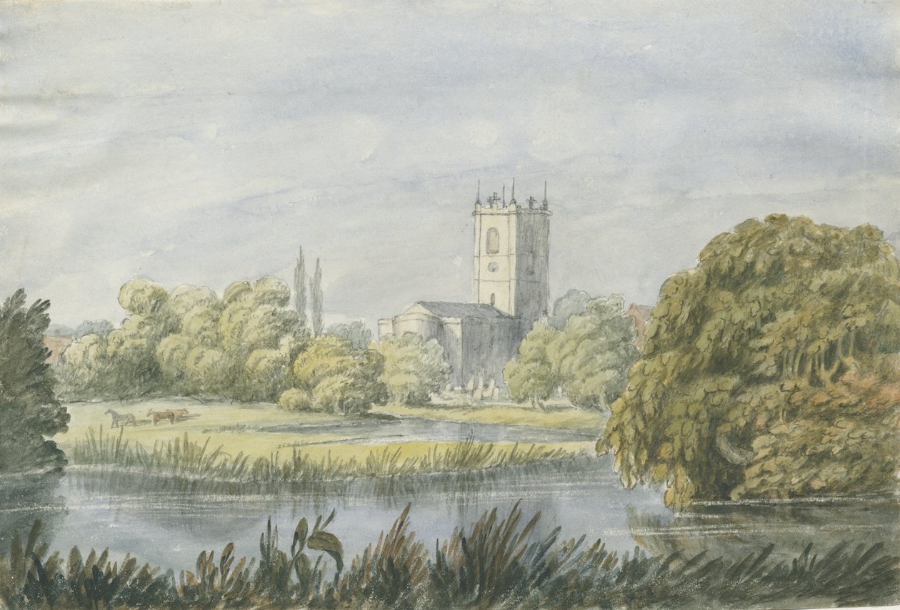 Burton-upon-Trent - "Starý" kostel: malba akvarelem, nd [~19. století] od Unbekannt