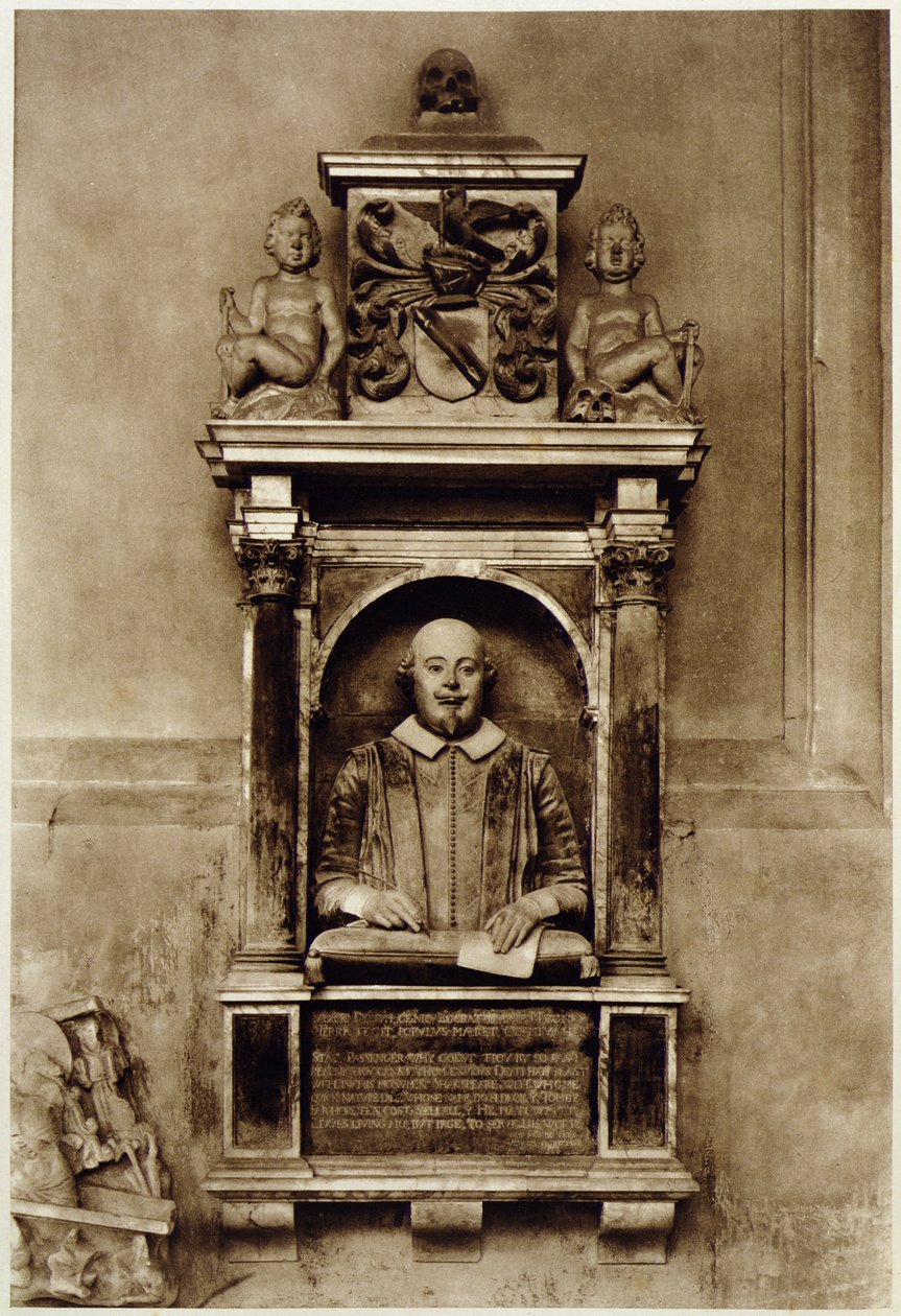 Busta Williama Shakespeara (1564-1616) a nápis (č/b foto) od Unbekannt