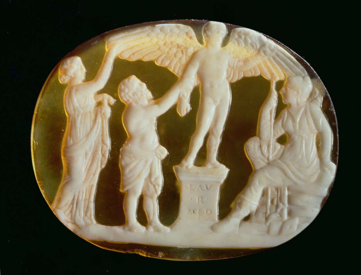Cameo Icarus a Daedalus s Persephone a Artemis od Unbekannt
