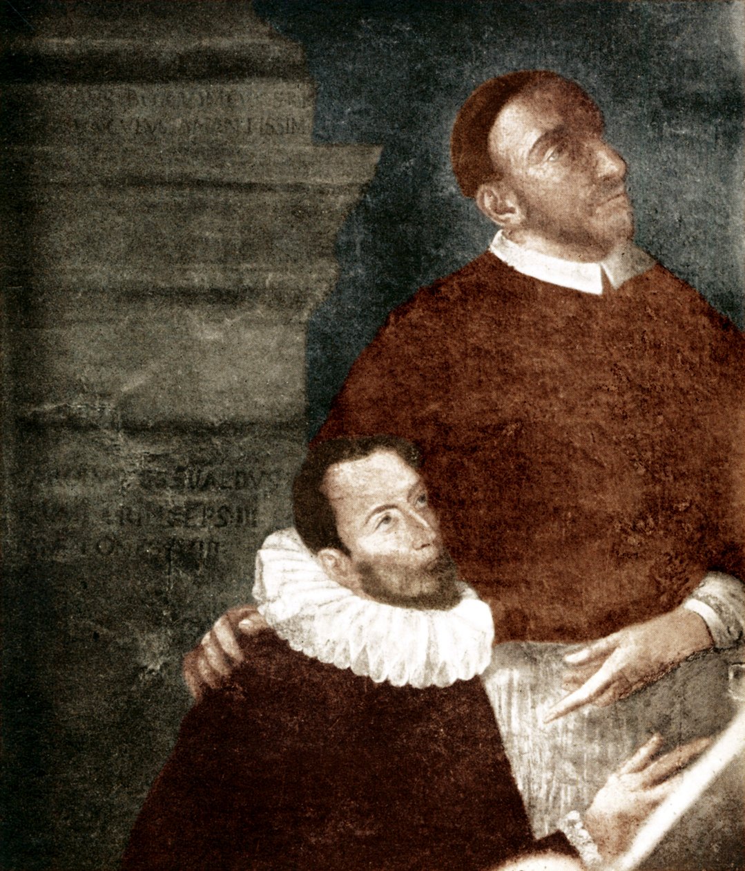 Carlo Gesualdo, princ z Venosy. 1560-1613. V malování se svým strýcem Carlem Borromeem. Gesualdo je klečící postava. Obraz visí v Gesualdu, kostel Santa Maria delle Grazie (klášter kapucínů). Předpokládá se, že jde o oltářní obraz z roku 1609 od Giovy od Unbekannter Künstler