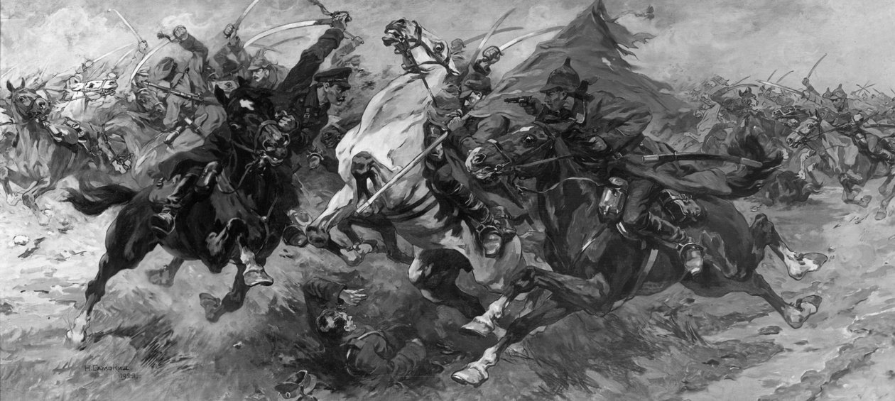 Obraz Kavalerie útok od N, Samokish, Ruská občanská válka, Cossack. od Unbekannt