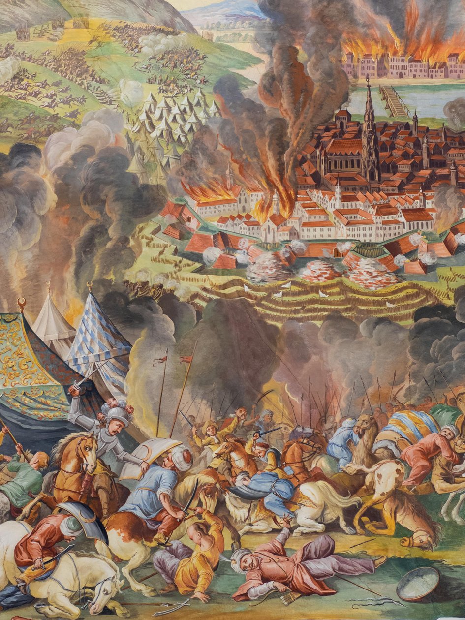 Stropní freska v boční uličce kostela sv. Kateřiny, vyřazení Vídně v roce 1683, Mauzoleum Habsburgů, Graz, Styrie, Rakousko, Evropa (fotografie) od Unbekannter Künstler