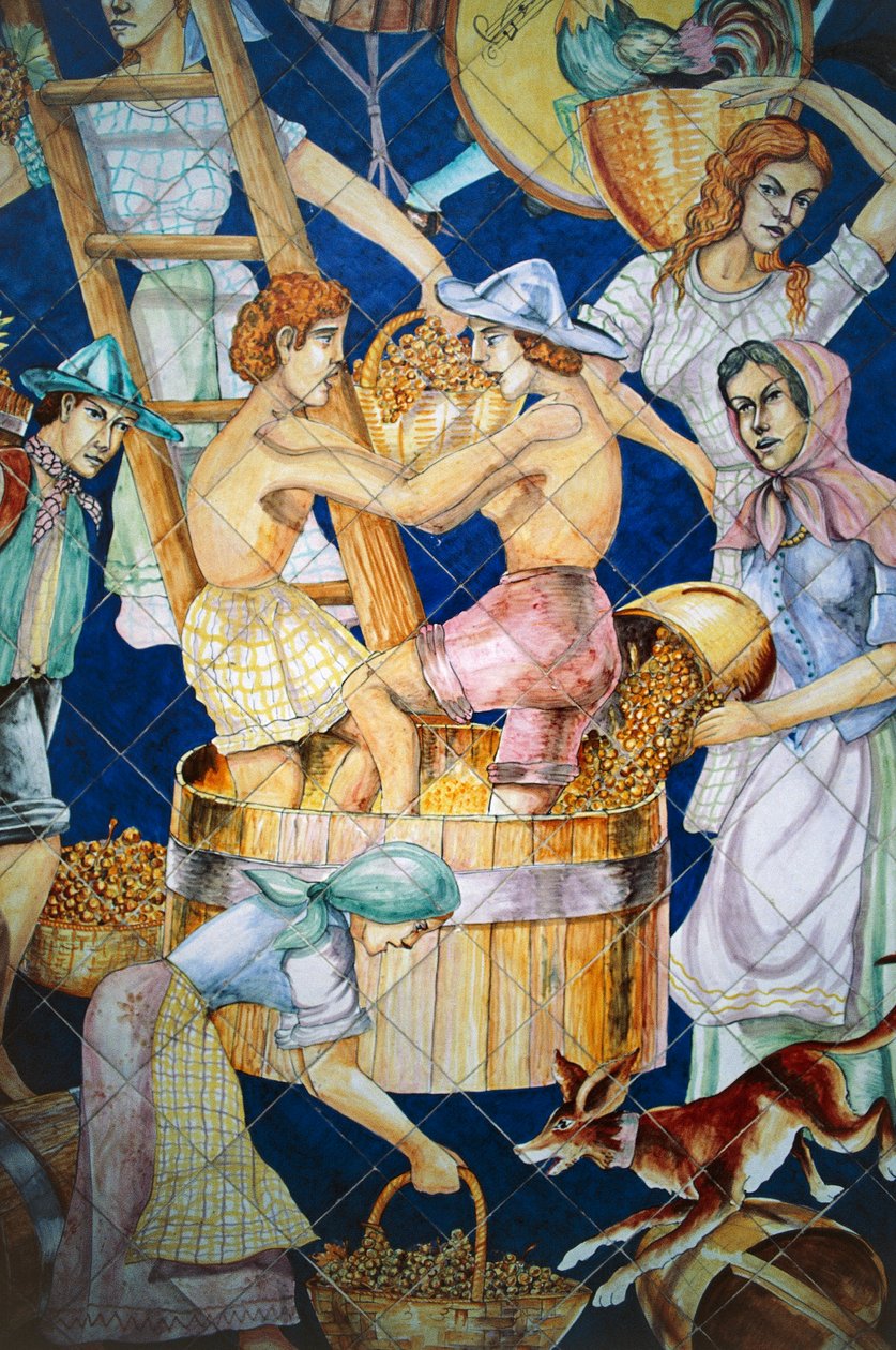 Keramický panel znázorňující sklizeň, Vietri sul Mare, Kampánie, Itálie, Detail od William M. Timlin
