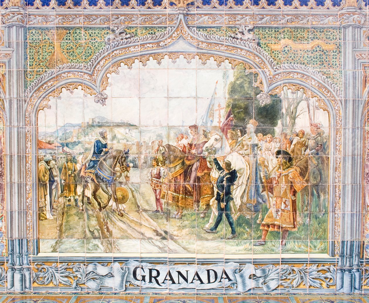 Keramické dlaždice na Plaza de España zobrazující krále Boabdila (mozaika) od Unbekannter Künstler