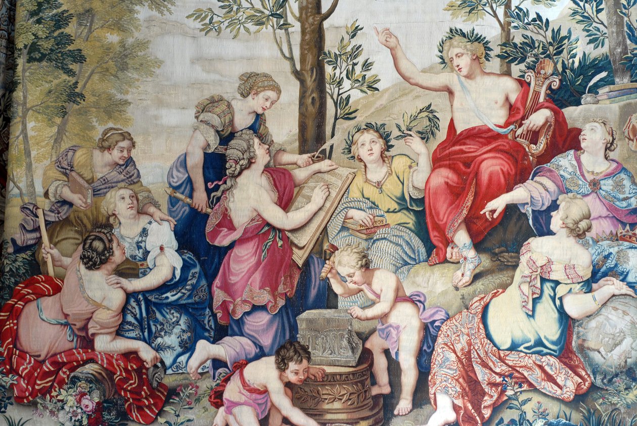 Chateau de Fontainebleau: detail, drapérie tkaná pro Ludvíka XIV. v továrně na Gobeliny z roku 1687 podle velkých obrazů Pierra Mignarda na zámku Saint Cloud pro pana Philippa Duc d