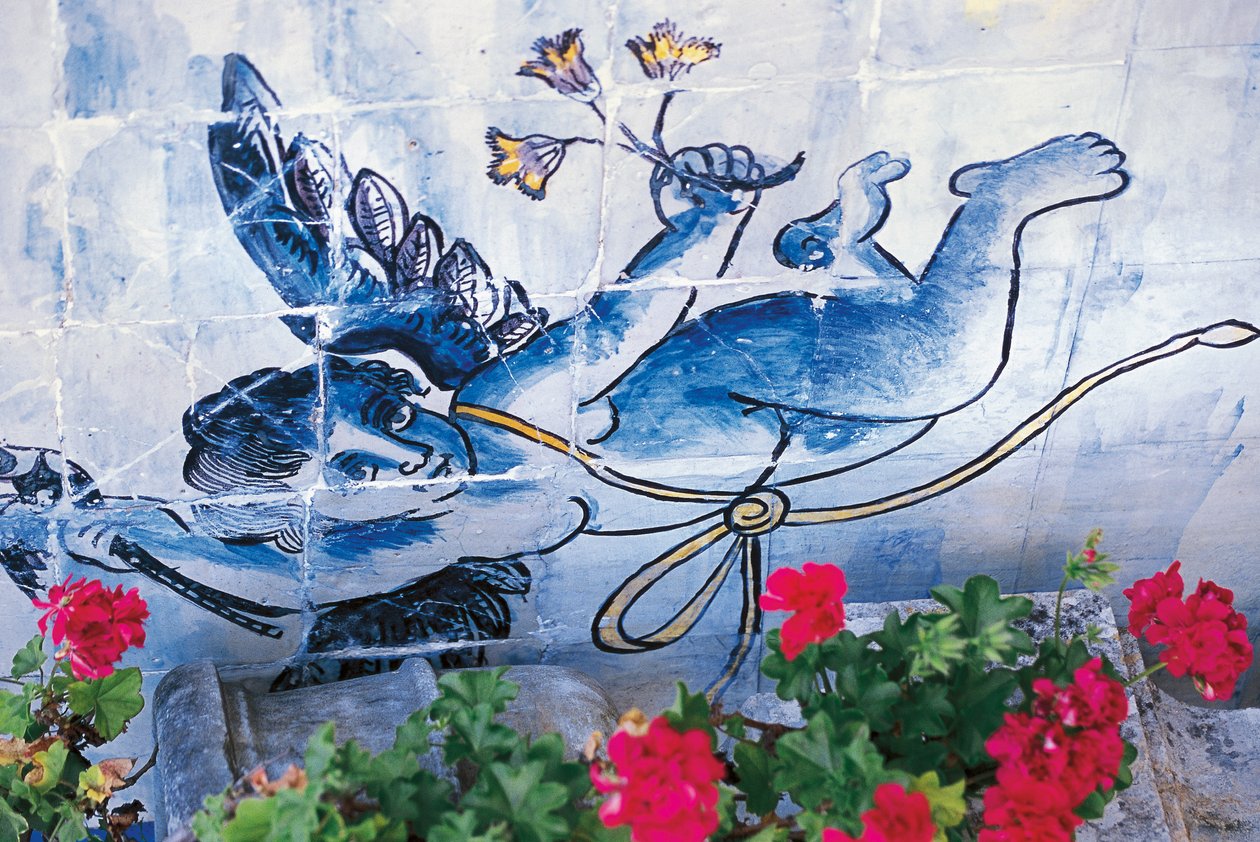 Cherubín, dlaždice azulejos, palác markýz z Fronteira, Lisabon, Portugalsko, Detail od Benjamin Baud