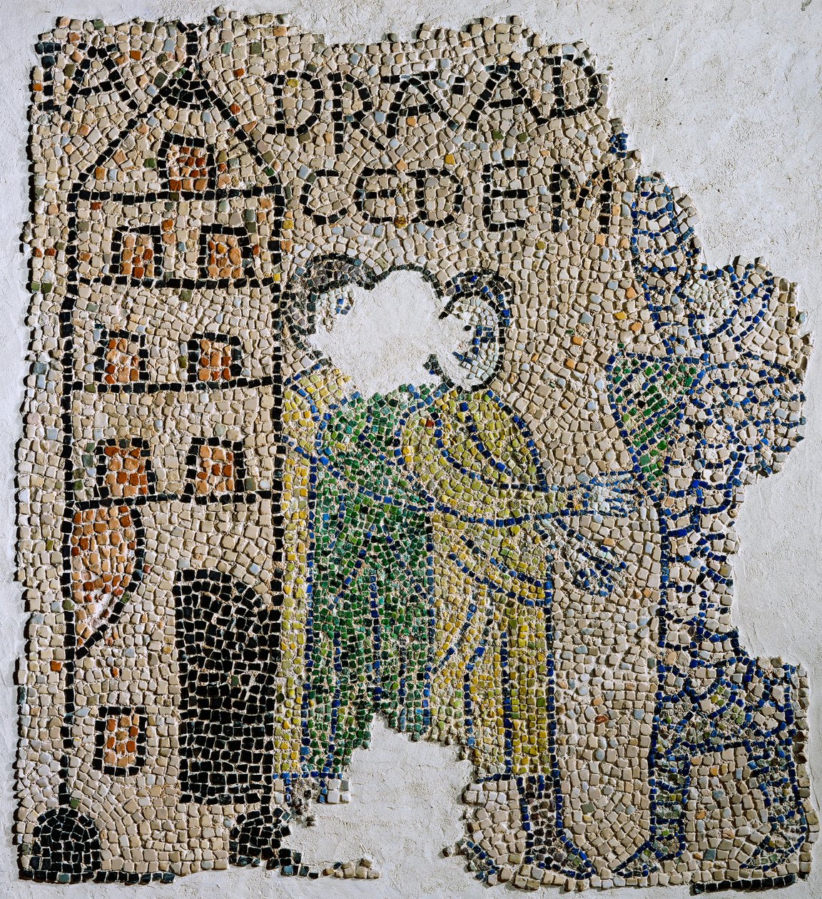 Kostel svatého Jana Evangelisty, čtvrtá křížová výprava, fragmenty mozaikových podlah představující Benátčany., Ravenna, Emilia-Romagna, Itálie od William M. Timlin