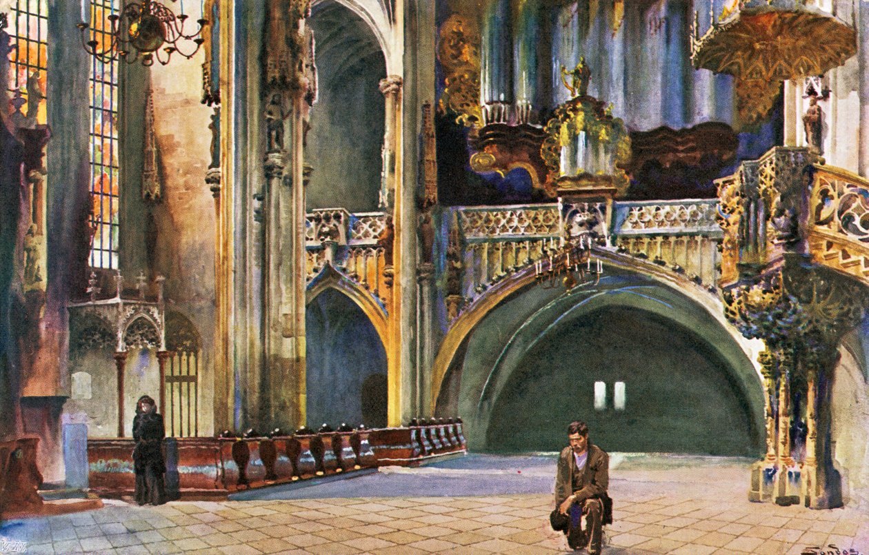 Kostel sv. Štěpána, Vídeň, přelom 19. a 20. století (pohlednice) od Unbekannter Künstler