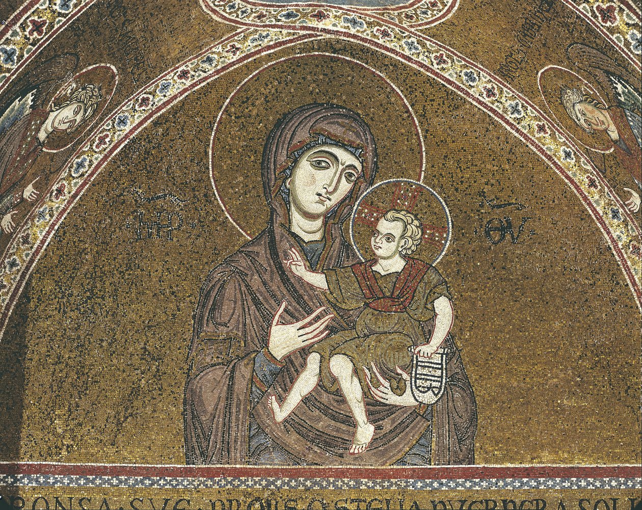 Detail nástěnné malby Panny Marie, Monreale, Sicílie, Itálie od Benjamin Baud