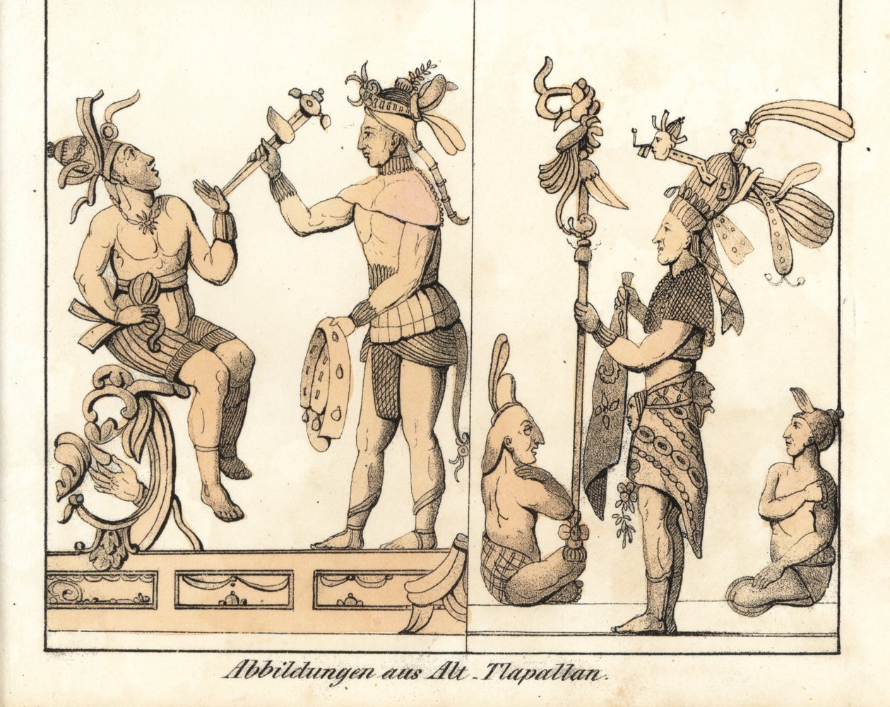 Sbírka kreseb Tlapallan (Mexiko). Litografie pro knihu: "Friedrich Wilhelm Goedsche (1785-1863), vydání Míšeň (Německo). od Unbekannter Künstler