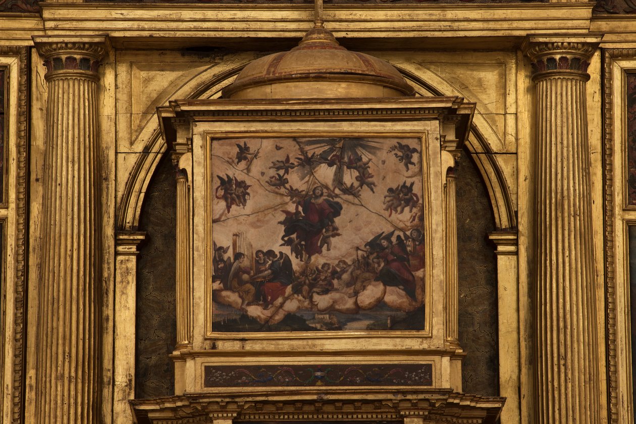 Kolegiátní kostel. Interiér. Hlavní oltář. Detail. Centrum. Malování. Olej na achátu. 1624. od Unbekannt