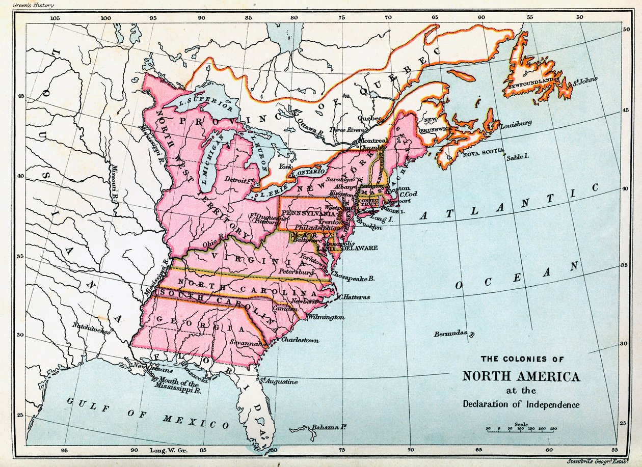 Kolonie Severní Ameriky v roce 1776 (tisk) od Unbekannter Künstler