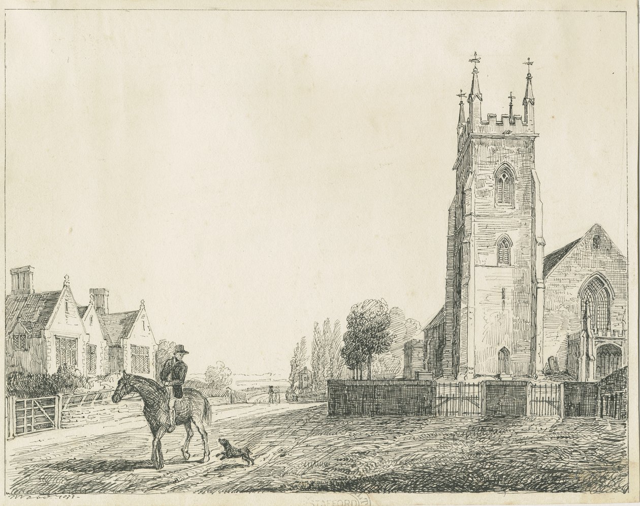 Colwich Church: skica perem, 1833 od Unbekannt