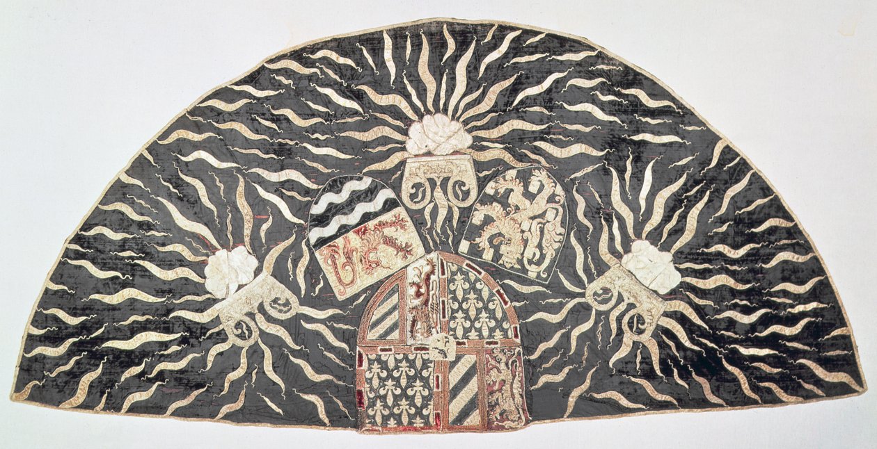 Čepel z černého sametu s aplikovanou výšivkou nesoucí paže vévody z Burgundska, jižní Nizozemsko, kolem roku 1476 od Unbekannt