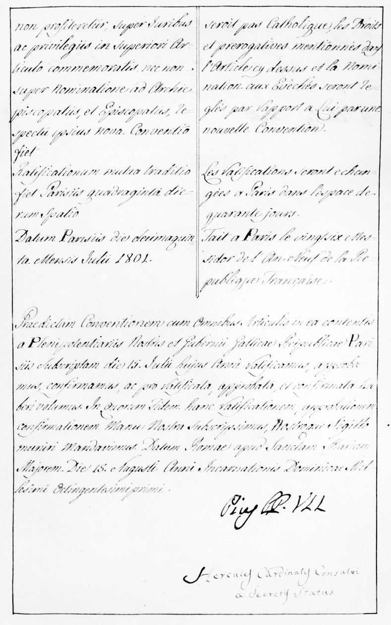 Kopie konkordátu mezi Napoleonem a papežem Piem VII. s podpisem papeže od Unbekannt