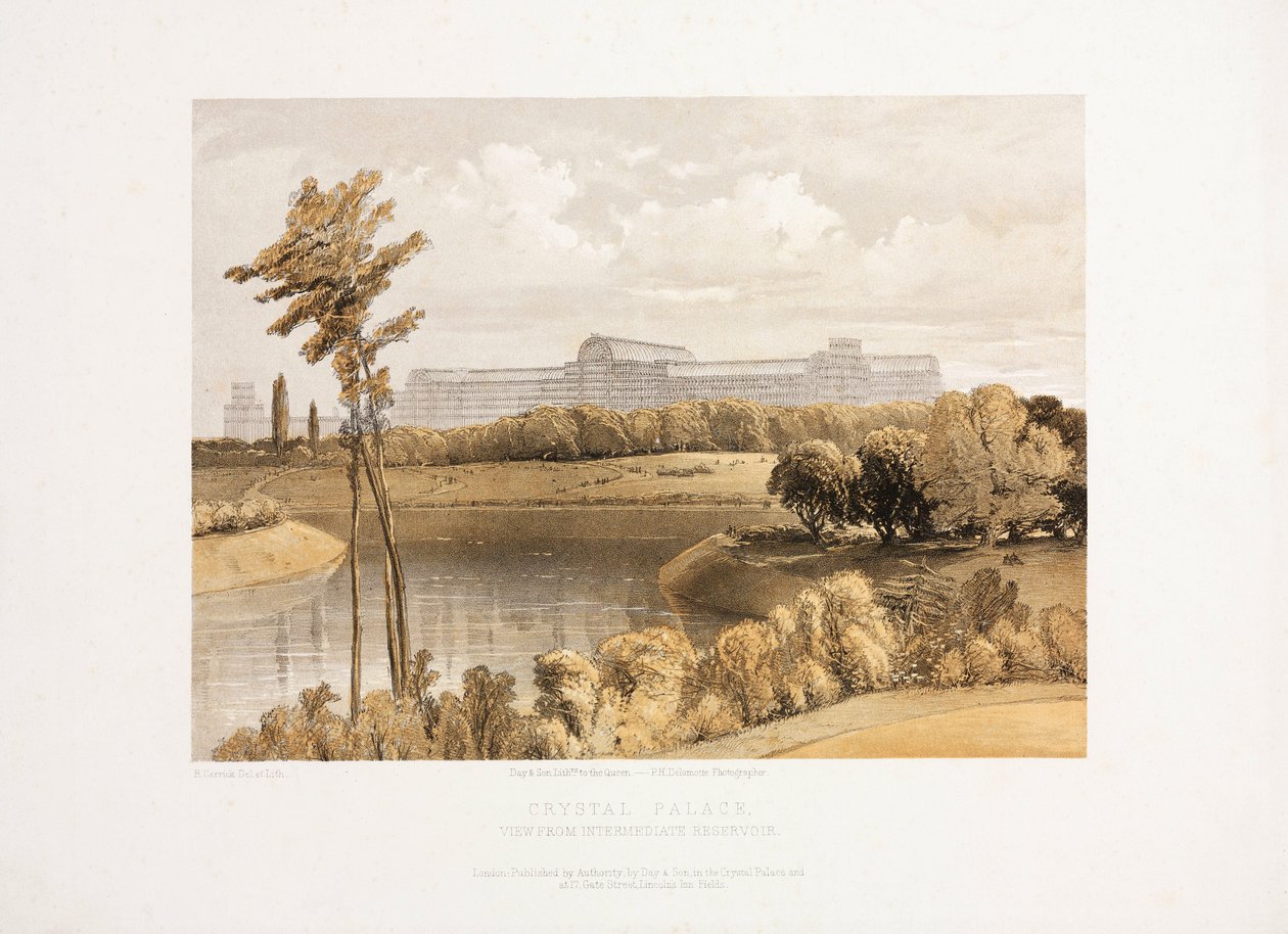 Crystal Palace, Post-Velká výstava Křišťálový palác z Mezilehlé nádrže, c 1855 od Unbekannt