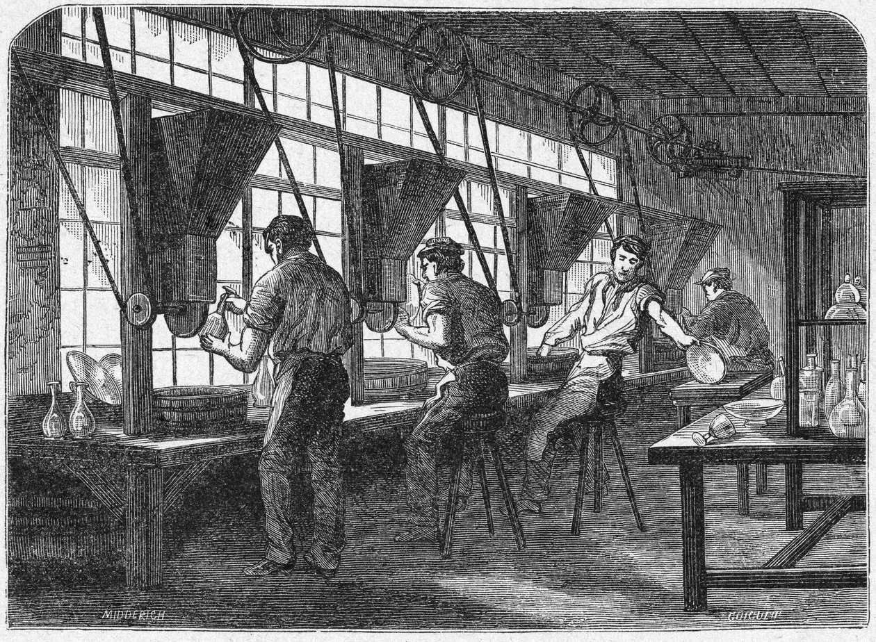 Broušení křišťálu, asi 1880 (rytina) od Unbekannter Künstler