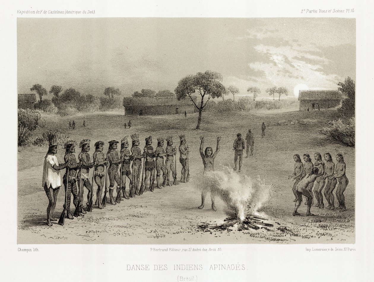 Tanec indiánů Apinage, Brazílie, c 1843-1847 od Unbekannt