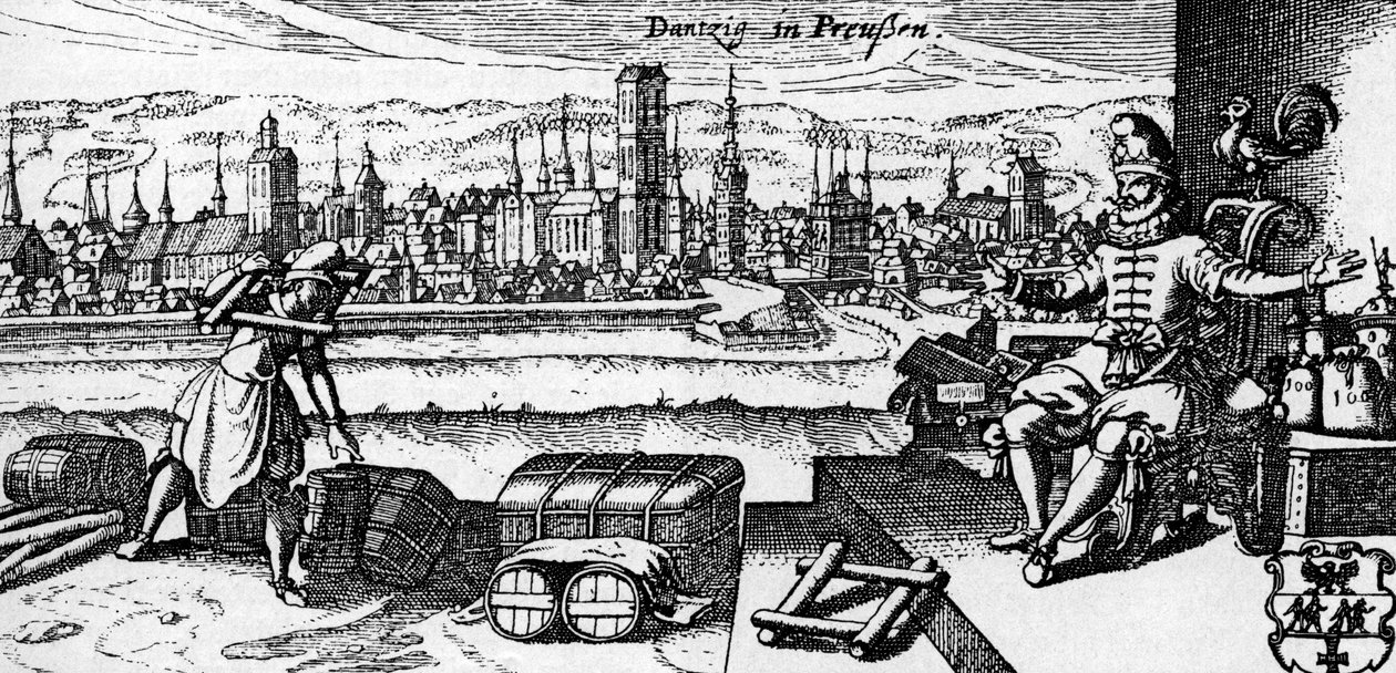 Gdaňsk - pohled na město, asi 1700 (rytina) od Unbekannter Künstler