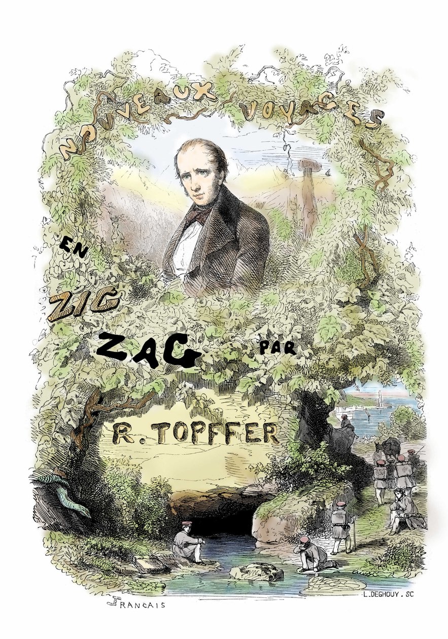 Debuty komiksu: frontispis "Nouveaux voyages en zig-zag" od Rodolpha Topffera (1799-1846) od Unbekannter Künstler