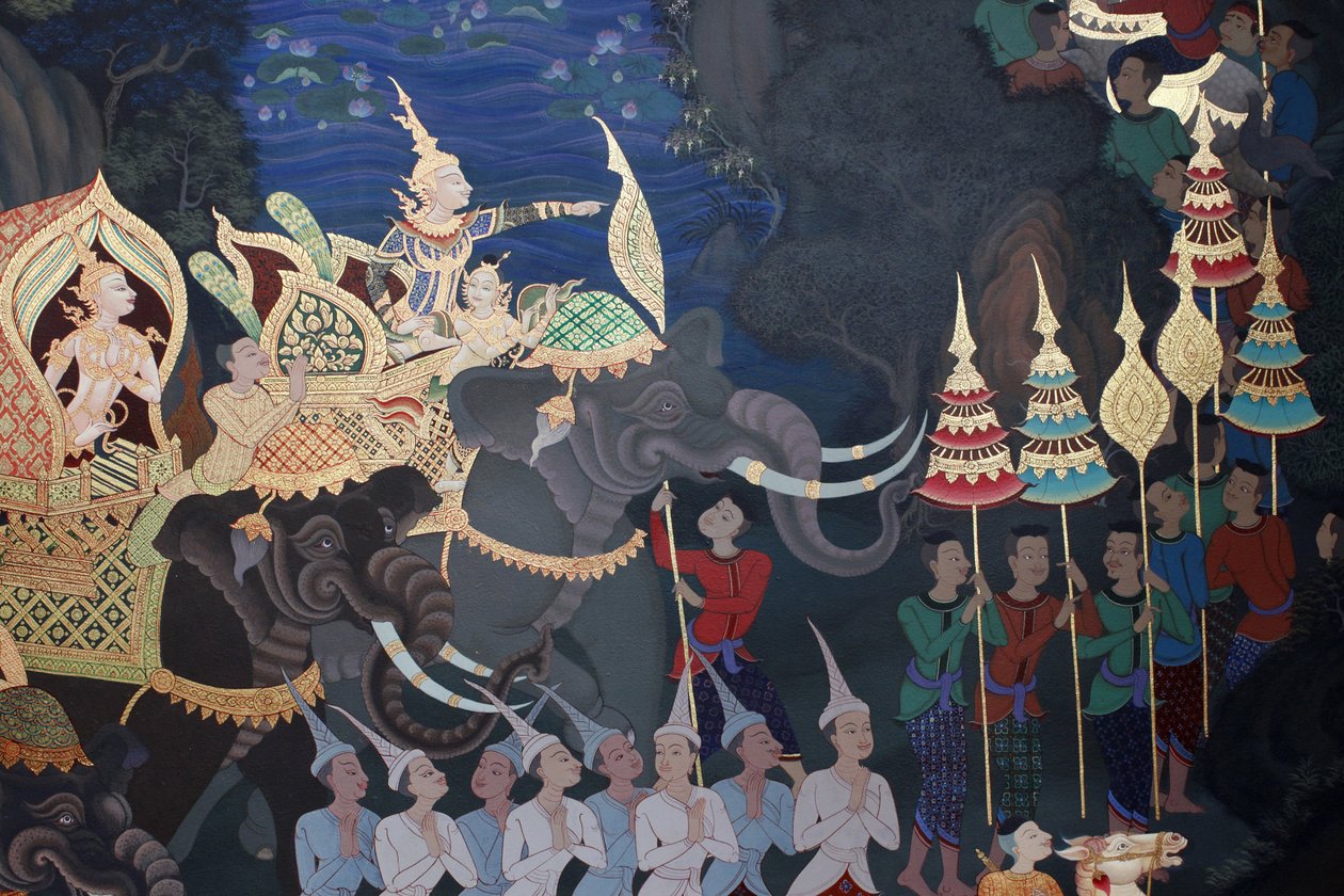 Detail nástěnné malby v Uposatha (svatyně) chrámu Buddhapadipa, Wimbledon, Grande-Bretagne od Unbekannt