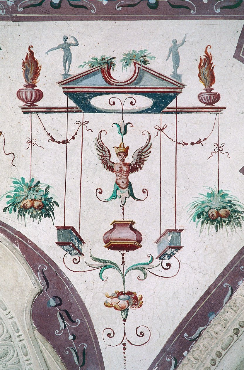Detail stropu Hall of Grotesques (16. století), hrad Della Manta, Manta (Cuneo), Piemont, Itálie od Benjamin Baud