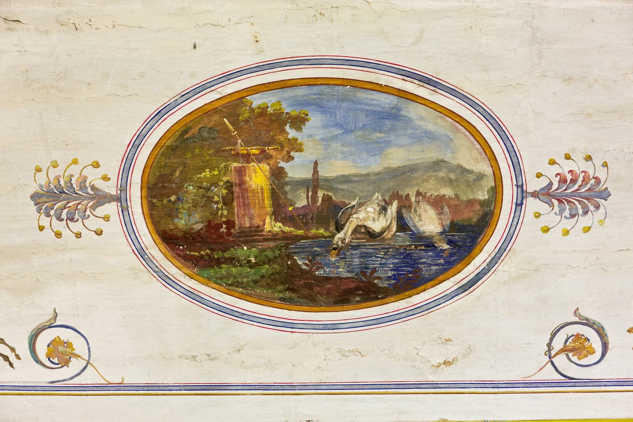 Detail dekorace zobrazující labutě, Červený pokoj, Královský apartmán, Královský palác nebo Palazzo dei Normanni (Palác Normanů), Palermo, Sicílie, Itálie (foto) od Unbekannter Künstler