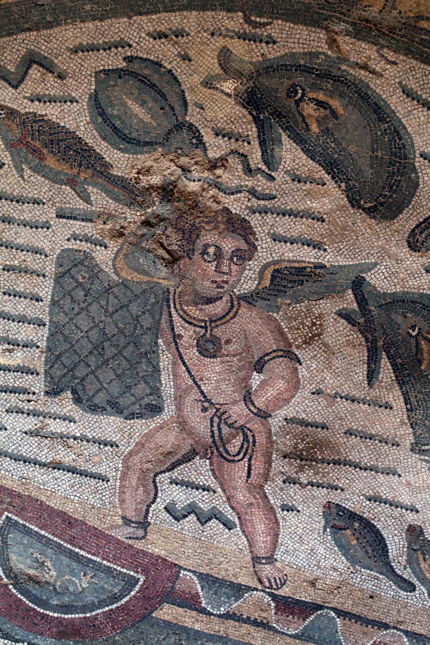Detail rybářské mozaiky Putti. Síťový rybolov. 3. - 4. století. Římská vila Casale, Sicílie. památka UNESCO. od William M. Timlin