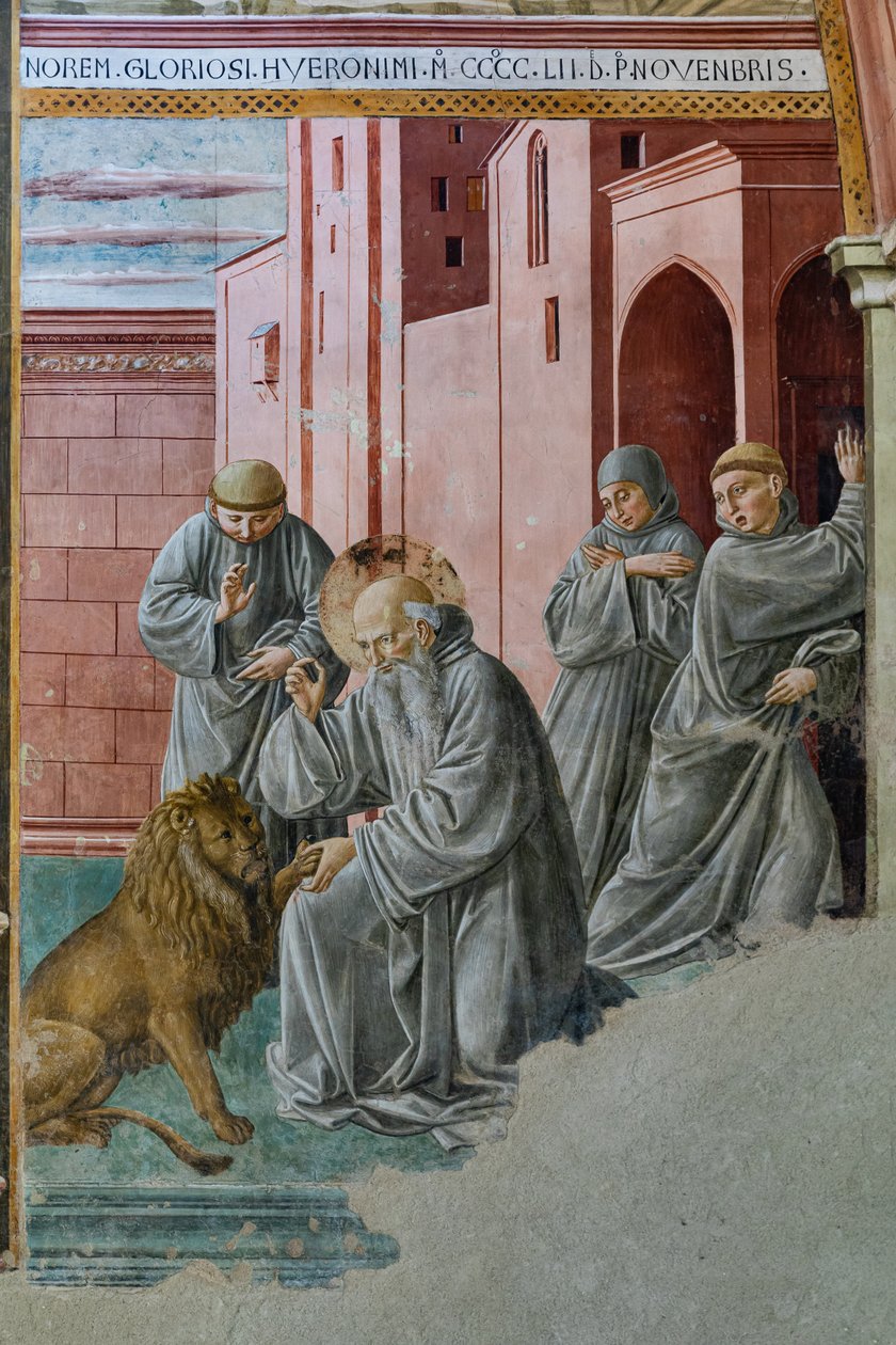 Detail se sv. Jeronýmem, který bere trn ze lví tlapy, kaple sv. od Unbekannter Künstler