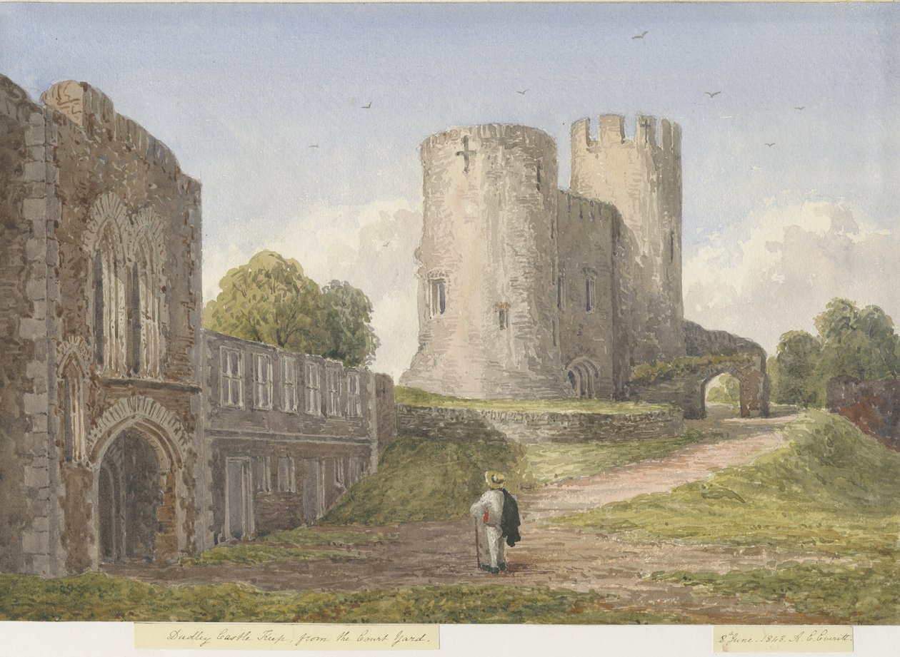 Dudley Castle - The Keep: malba vodovými barvami, 8. června 1843 od Unbekannt