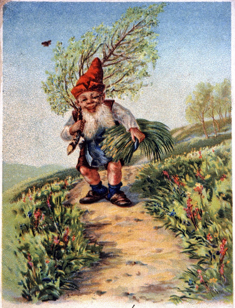 Trpaslík vracející se ze sběru, asi 1900 (pohlednice) od Unbekannter Künstler