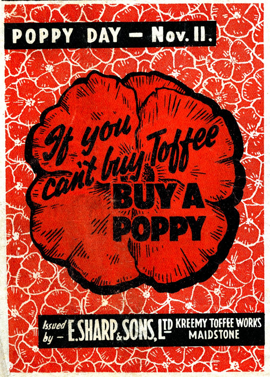 E.Sharp and sons Toffee reklama se vzpomínkovým mákem, kolem roku 1942 (litho) od Unbekannt