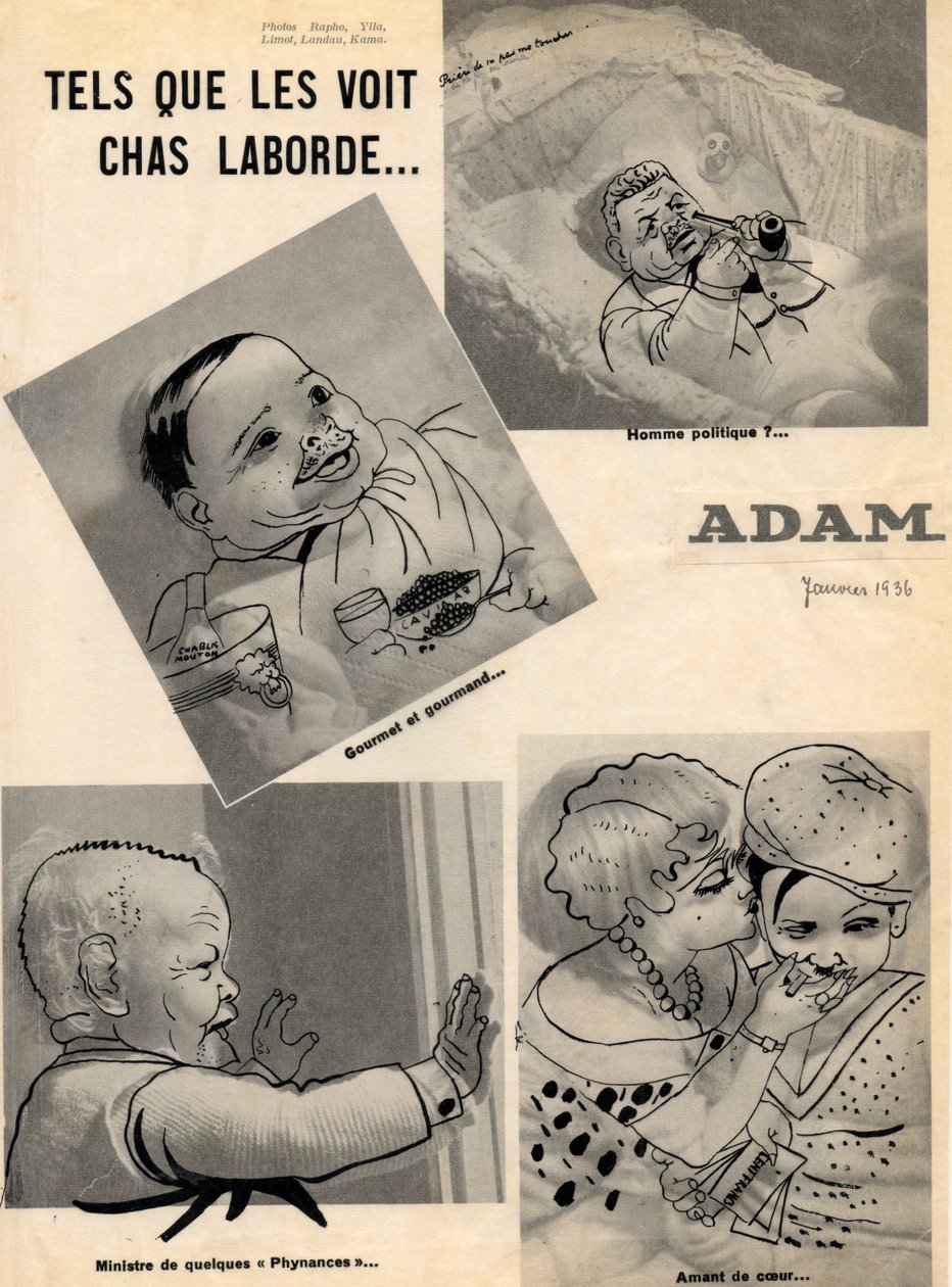 Édouard Herriot, státní ministr, Édouard Daladier, ministr obrany a Marcel Régnier, ministr financí, v „Adam“ od Unbekannt