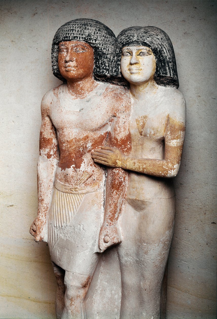 Egyptský starověk: vytesaná vápencová skupina Raherka a Meresankh, šéf písařů a jeho manželka - 5. dynastie, říše Ancien od Unbekannt