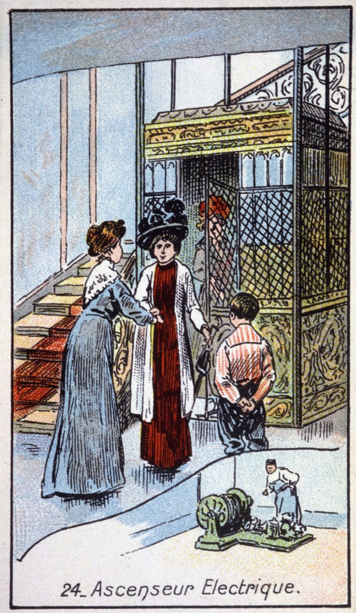 Elektrický výtah, cca 1910 (ilustrace) od Unbekannter Künstler
