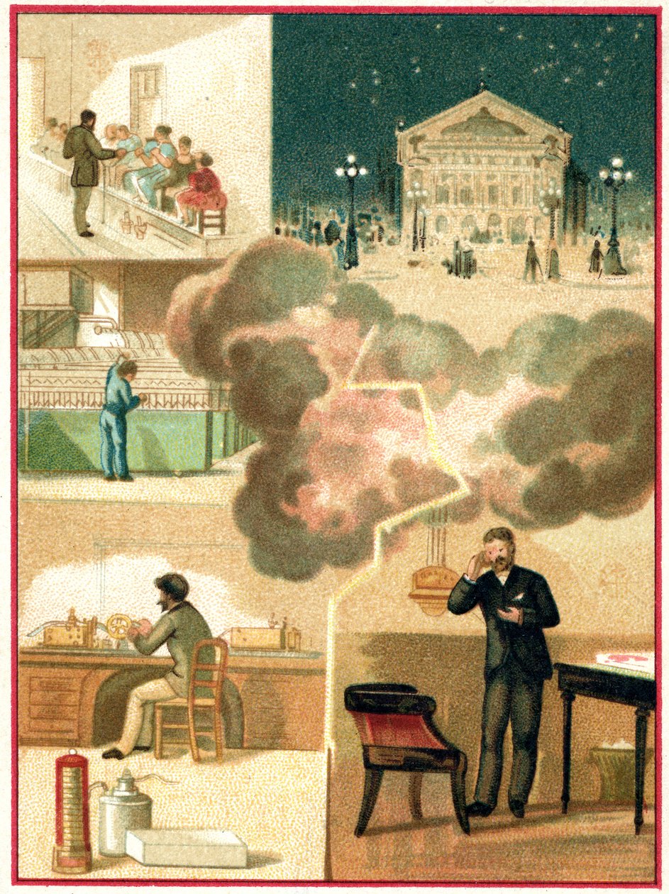 Elektřina: od elektrárny k městskému osvětlení, cca 1900-1910 (chromo) od Unbekannter Künstler