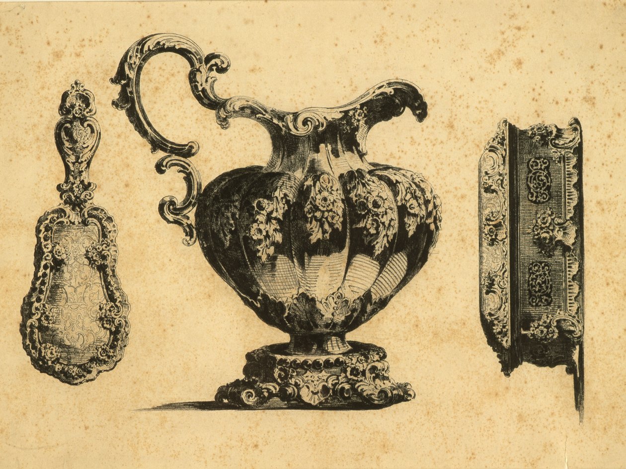 Rytina zobrazující tři kosmetické doplňky od prince Pavla (Paula) Grigorjeviče Demidoffa (1738-1821) od Unbekannt